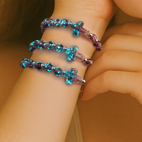 Merlot | Silber | Glühwürmchen-Glaskreuz-Armband